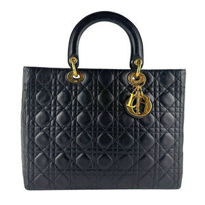Christian Dior Lady 2way Shoulder Bag leather Black